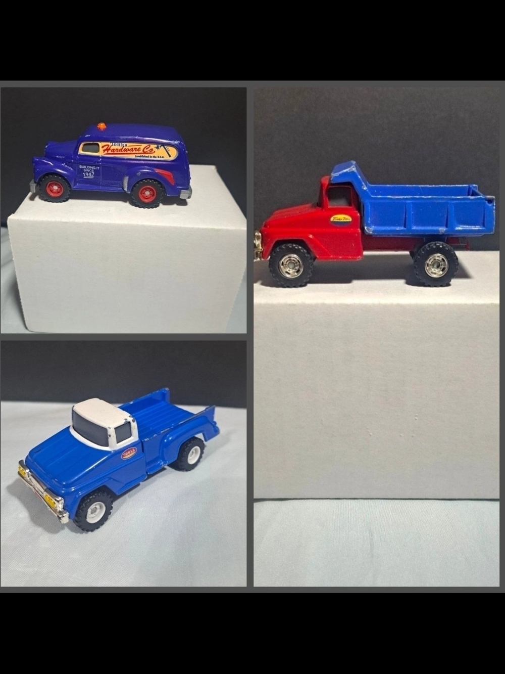 Lot of 3 Tonka Mini Vintage Diecast Trucks Hasbro 2012-2015 Step Side, Van, Dump